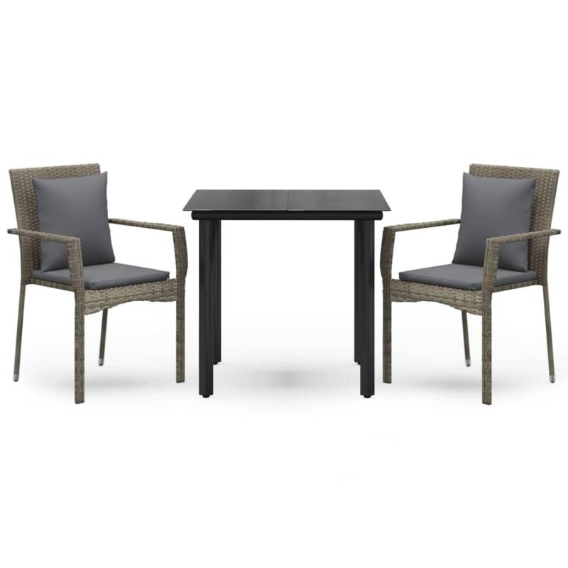vidaXL 3-Tlg Garten-Essgruppe mit Kissen Schwarz und Grau Poly Rattan 3185113 vidaXL 3-Tlg Garten-Essgruppe mit Kissen Schwarz und Grau Poly Rattan 3185113 von VIDAXL