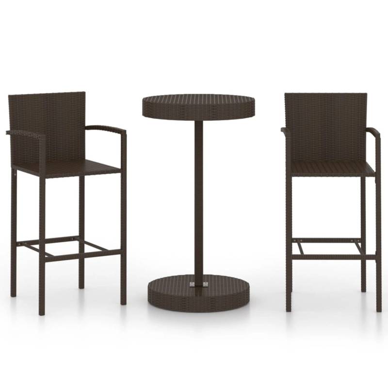vidaXL 3-Tlg Gartenbar-Set Poly Rattan Braun 3064768 von VIDAXL