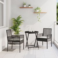 vidaXL 3-teiliges Garten Bistro Set mit Kissen Schwarz Poly Rattan von VIDAXL