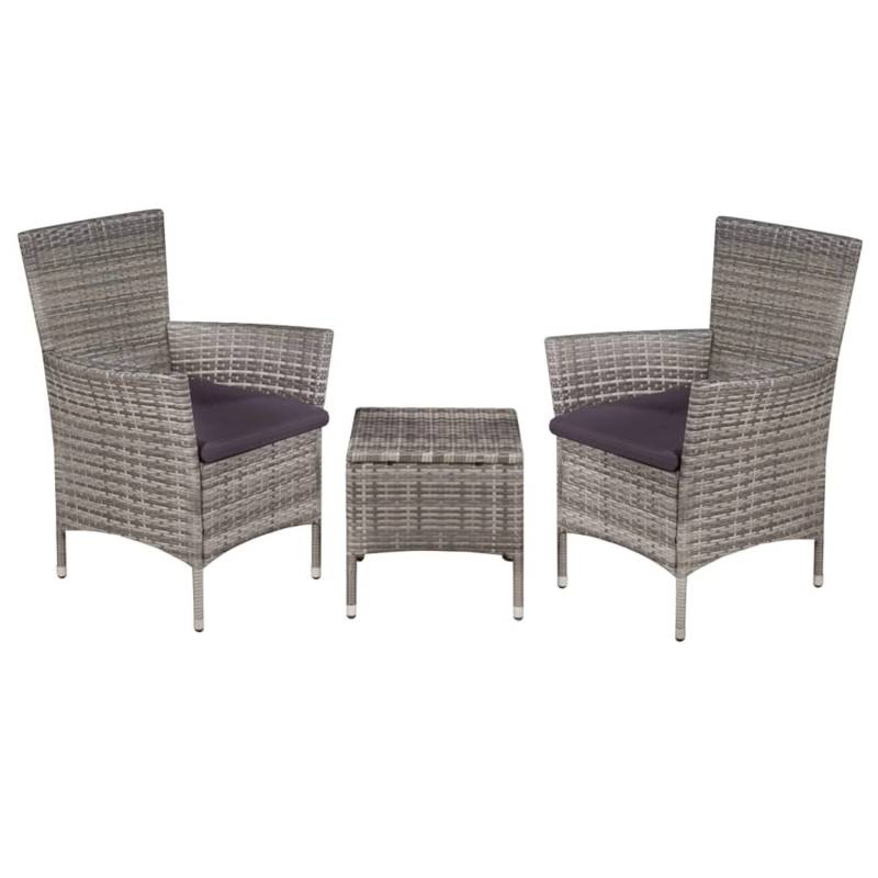 vidaXL 3-tlg Bistro-Set Poly Rattan Grau von VIDAXL