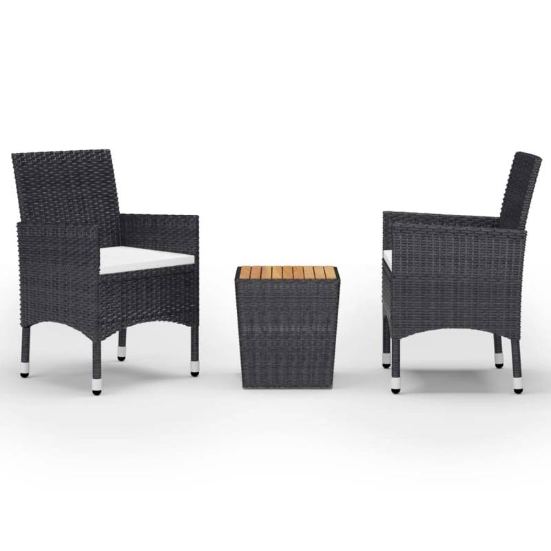 vidaXL 3-tlg Bistro-Set Poly Rattan und Akazienholz Schwarz Modell 1 von VIDAXL