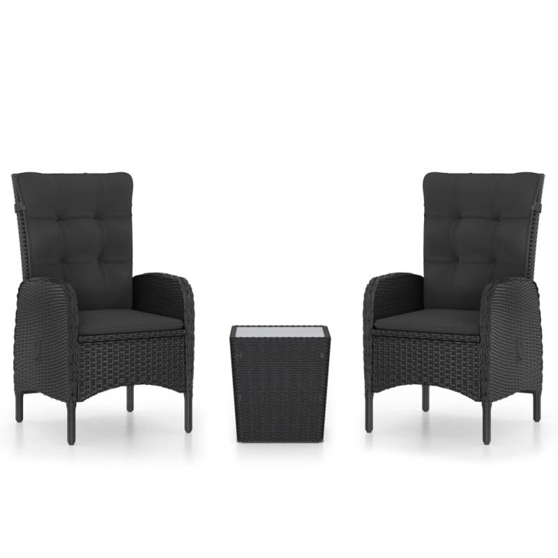 vidaXL 3-tlg Bistro-Set Poly Rattan und Glas Schwarz Modell 1 von VIDAXL