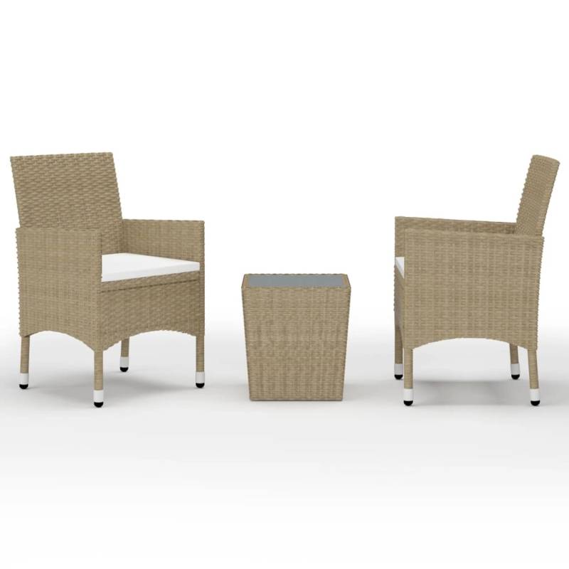 vidaXL 3-tlg Bistro-Set Poly Rattan und Hartglas Beige Modell 1 von VIDAXL