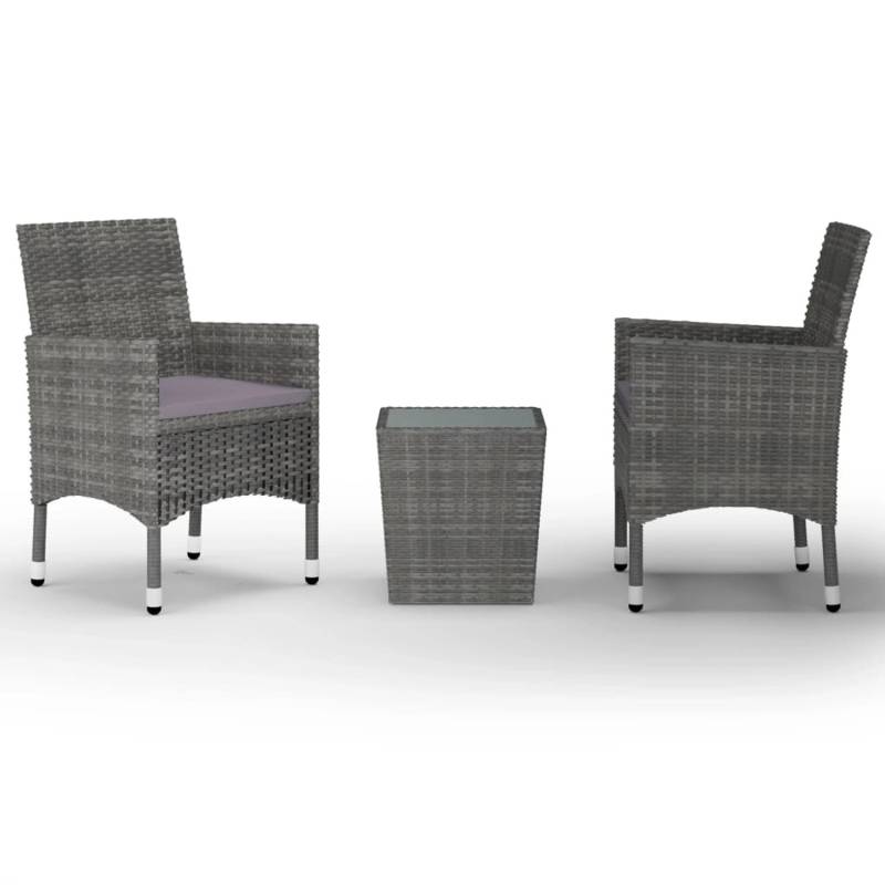 vidaXL 3-tlg Bistro-Set Poly Rattan und Hartglas Grau Modell 1 von VIDAXL