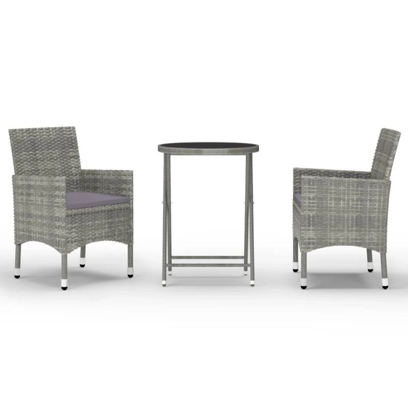 vidaXL 3-tlg Bistro-Set Poly Rattan und Hartglas Grau Modell 3 von VIDAXL