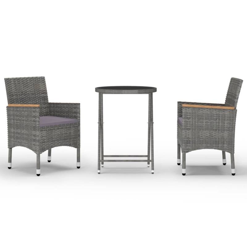 vidaXL 3-tlg Bistro-Set Poly Rattan und Hartglas Grau Modell 4 von VIDAXL
