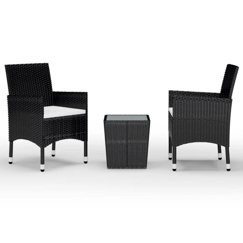 vidaXL 3-tlg Bistro-Set Poly Rattan und Hartglas Schwarz Modell 1 von VIDAXL