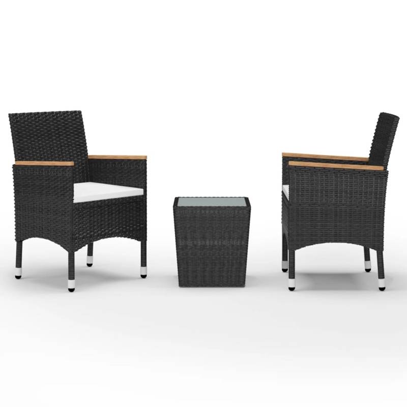 vidaXL 3-tlg Bistro-Set Poly Rattan und Hartglas Schwarz Modell 2 von VIDAXL