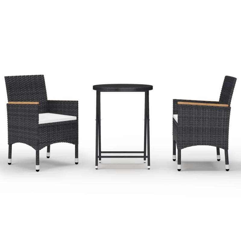 vidaXL 3-tlg Bistro-Set Poly Rattan und Hartglas Schwarz Modell 4 von VIDAXL