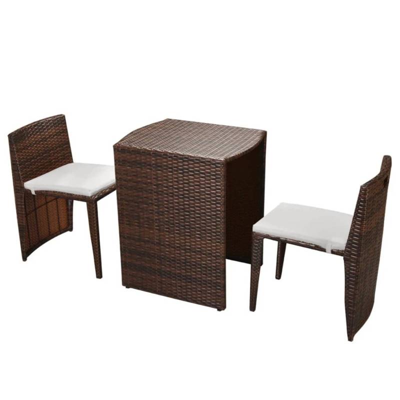 vidaXL 3-tlg Bistro-Set mit Auflagen Poly Rattan Braun Modell 2 von VIDAXL