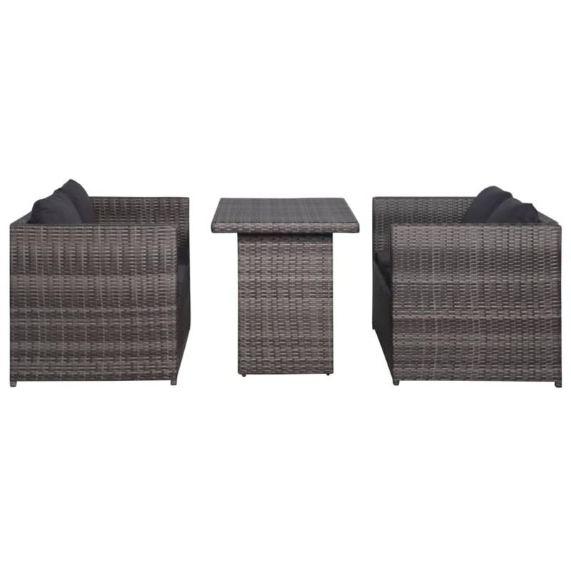 vidaXL 3-tlg Bistro-Set mit Auflagen Poly Rattan Grau Modell 1 von VIDAXL