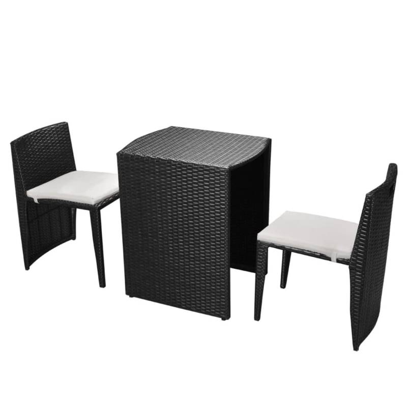 vidaXL 3-tlg Bistro-Set mit Auflagen Poly Rattan Schwarz Modell 2 von VIDAXL