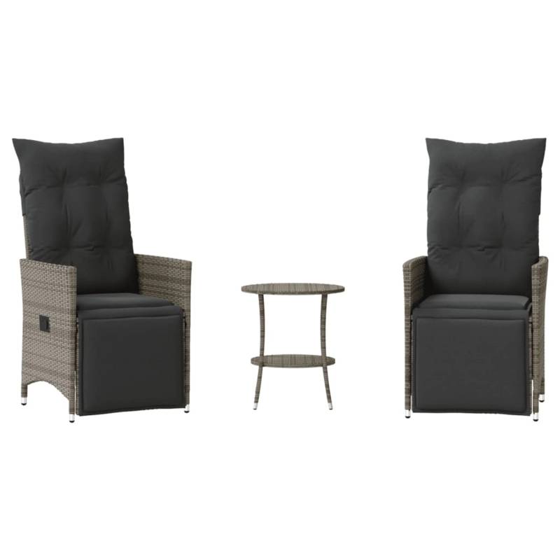 vidaXL 3-tlg Bistro-Set mit Kissen Grau Poly Rattan Modell 13 von VIDAXL