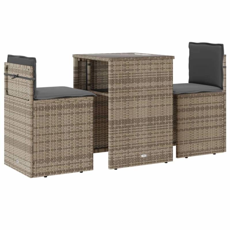 vidaXL 3-tlg Bistro-Set mit Kissen Grau Poly Rattan Modell 19 von VIDAXL