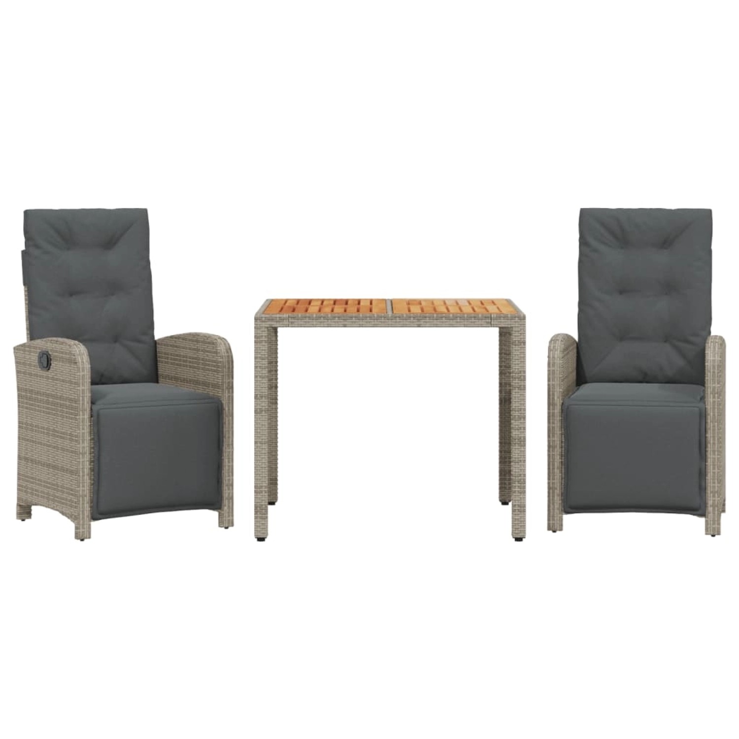 vidaXL 3-tlg Bistro-Set mit Kissen Grau Poly Rattan Modell 2 von VIDAXL