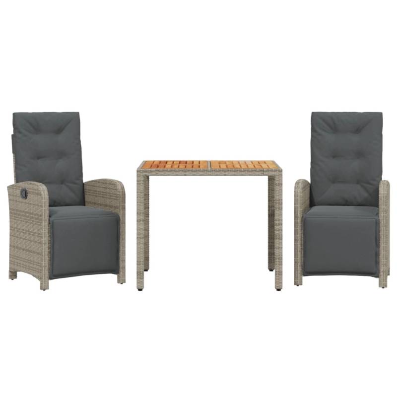 vidaXL 3-tlg Bistro-Set mit Kissen Grau Poly Rattan Modell 2 von VIDAXL