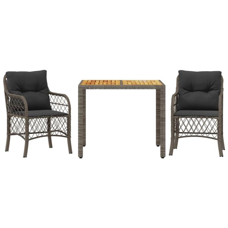 vidaXL 3-tlg Bistro-Set mit Kissen Grau Poly Rattan Modell 5 von VIDAXL
