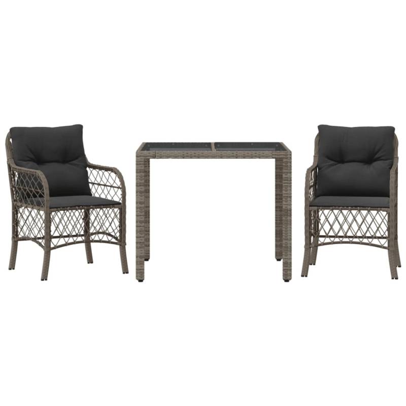 vidaXL 3-tlg Bistro-Set mit Kissen Grau Poly Rattan Modell 8 von VIDAXL