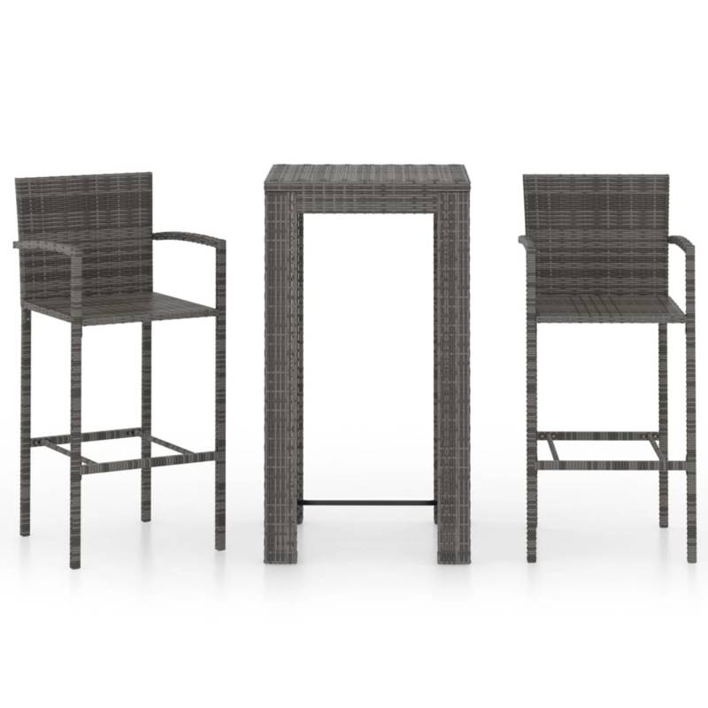 vidaXL 3-tlg Garten-Bar-Set mit Armlehnen Poly Rattan Grau von VIDAXL