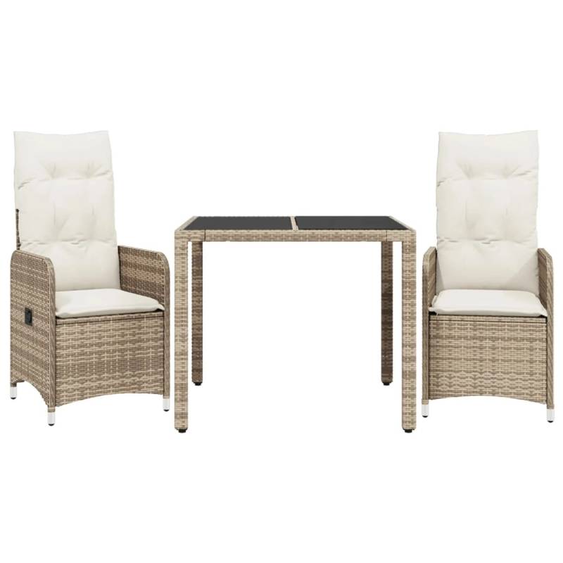 vidaXL 3-tlg Garten-Bistro-Set mit Kissen Beige Poly Rattan Modell 2 von VIDAXL