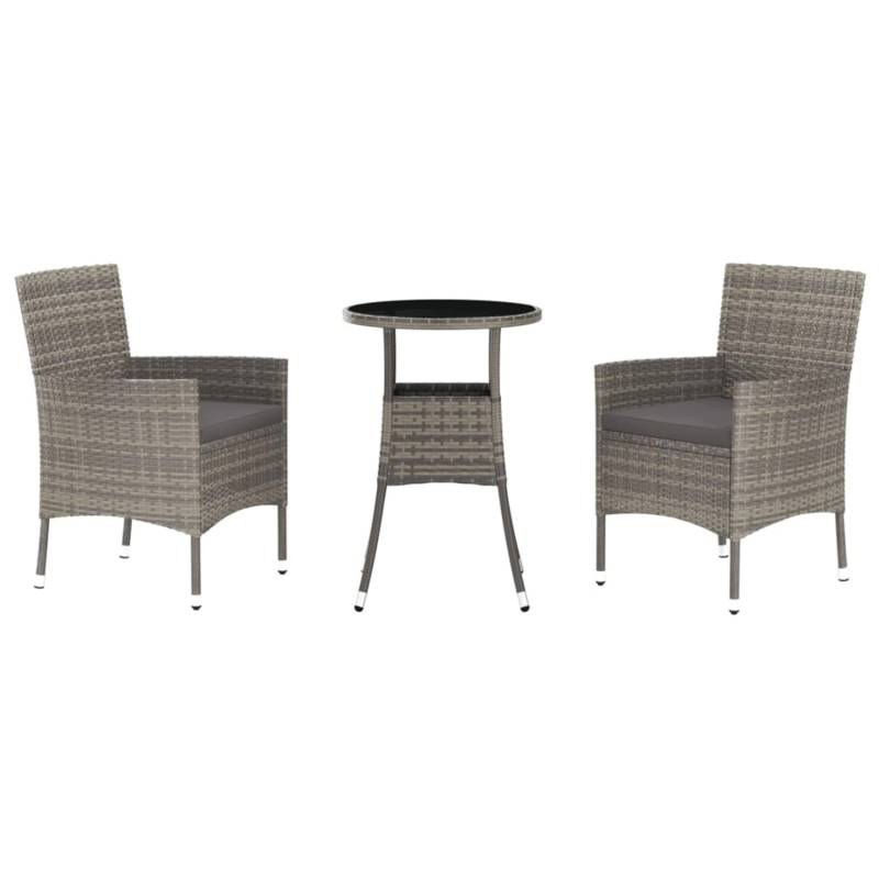 vidaXL 3-tlg Garten-Bistro-Set mit Kissen Grau Poly Rattan Modell 1 von VIDAXL