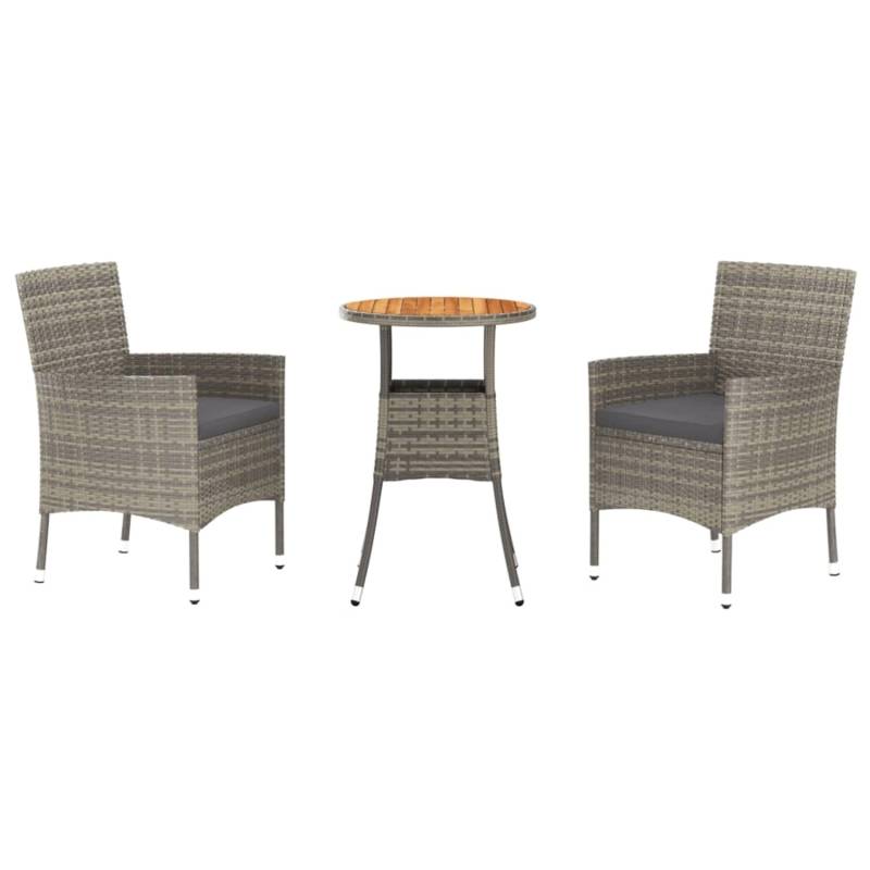 vidaXL 3-tlg Garten-Bistro-Set mit Kissen Grau Poly Rattan Modell 2 von VIDAXL