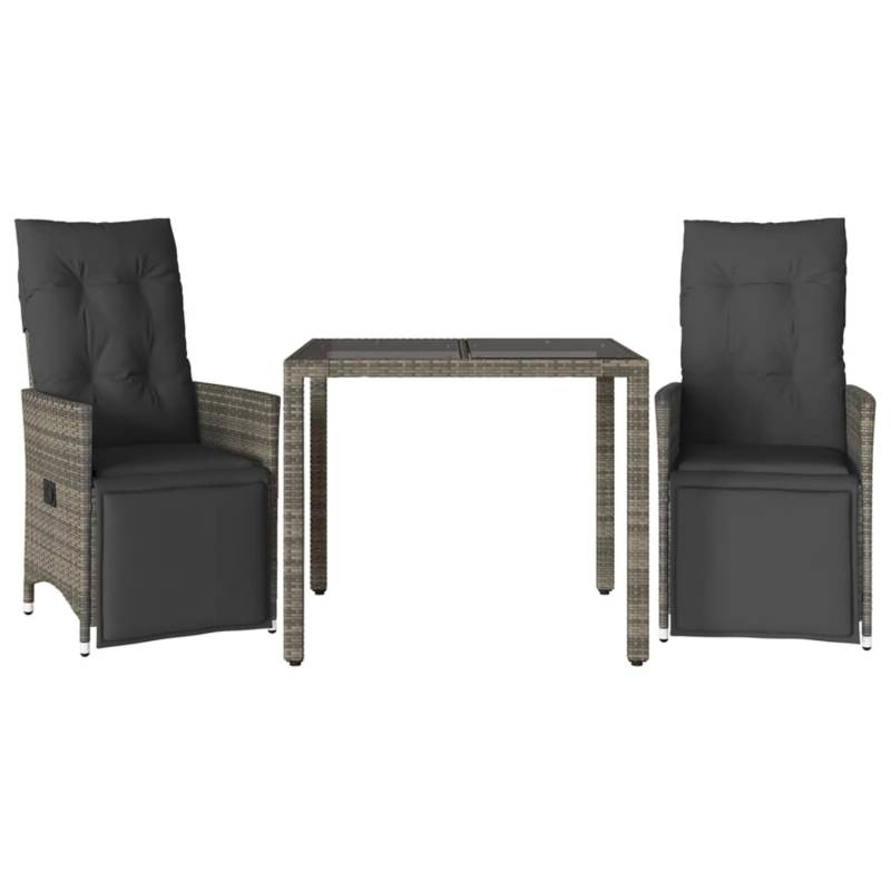 vidaXL 3-tlg Garten-Bistro-Set mit Kissen Grau Poly Rattan Modell 5 von VIDAXL