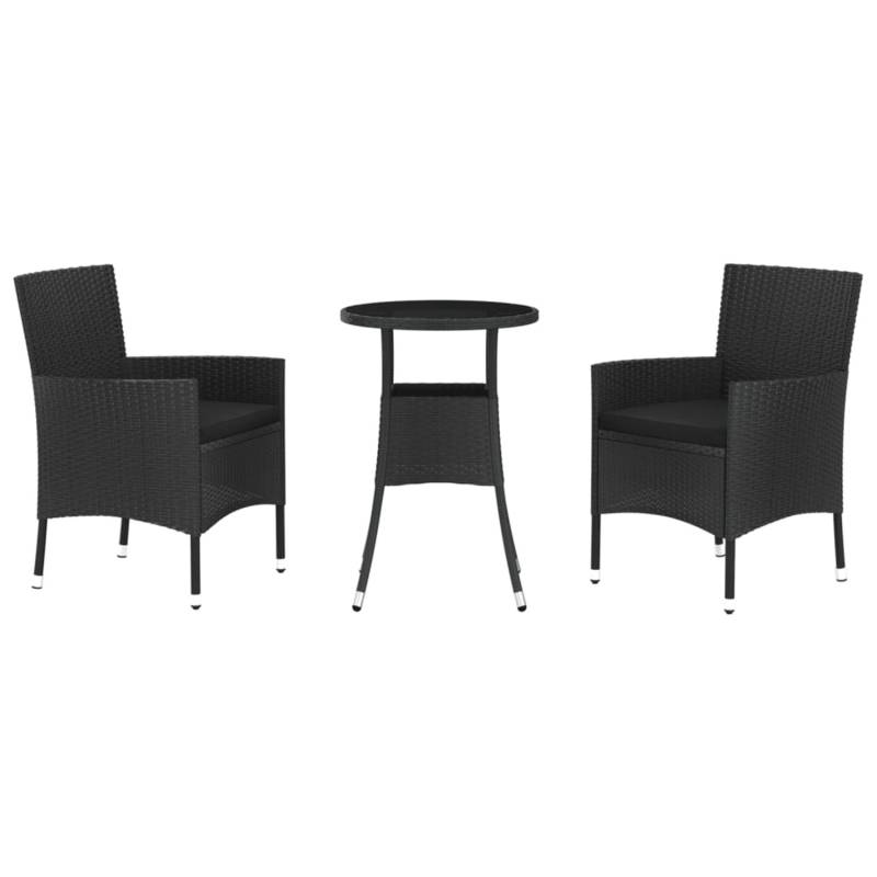 vidaXL 3-tlg Garten-Bistro-Set mit Kissen Schwarz Poly Rattan Modell 1 von VIDAXL