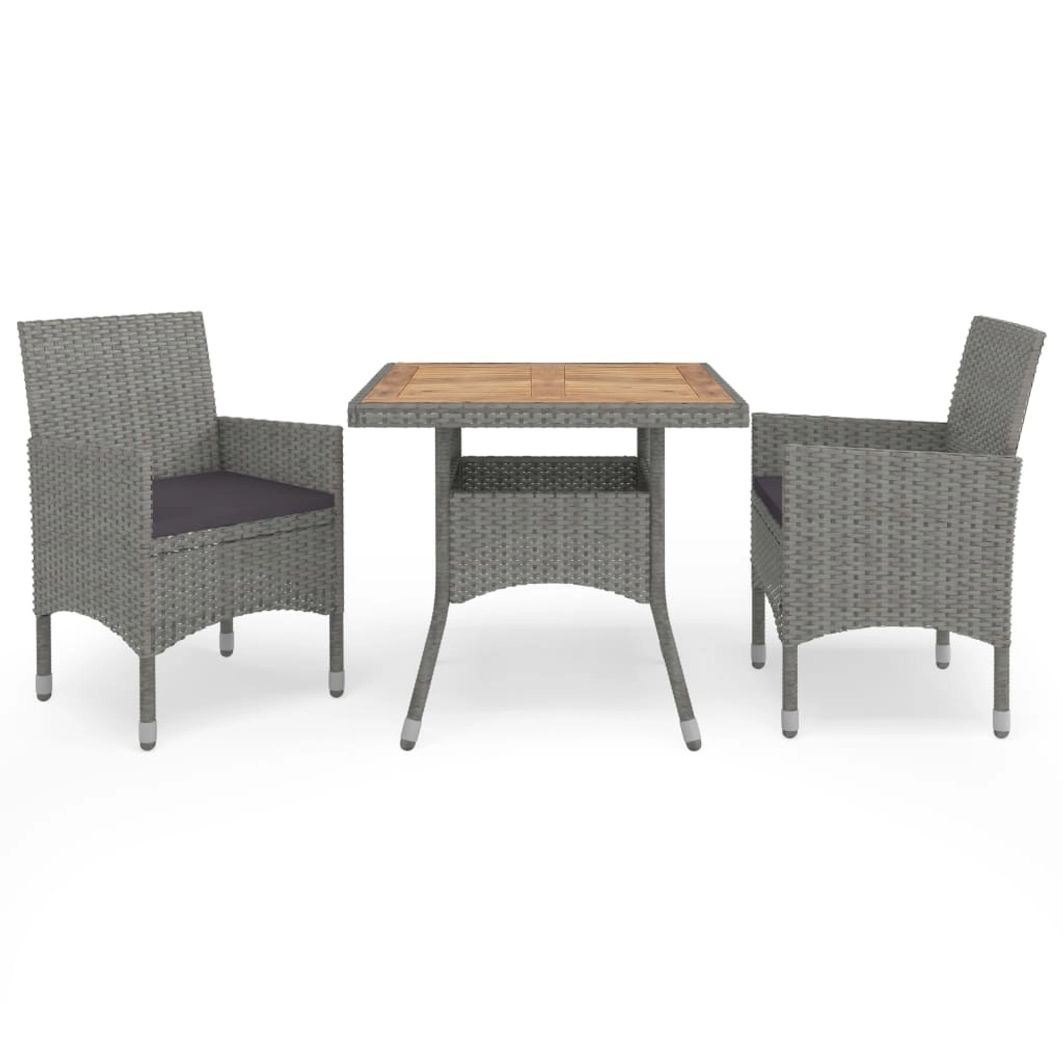 vidaXL 3-tlg Garten-Essgruppe Grau Poly Rattan und Akazienholz Modell 1 von VIDAXL