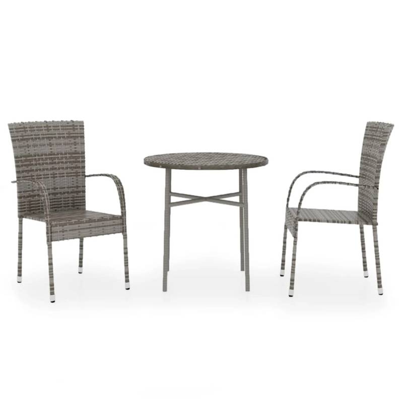 vidaXL 3-tlg Garten-Essgruppe Poly Rattan Grau Modell 17 von VIDAXL