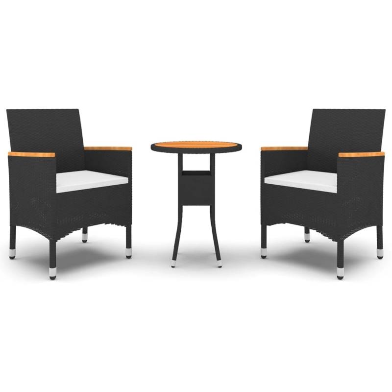 vidaXL 3-tlg Garten-Essgruppe Poly Rattan Schwarz Modell 11 von VIDAXL
