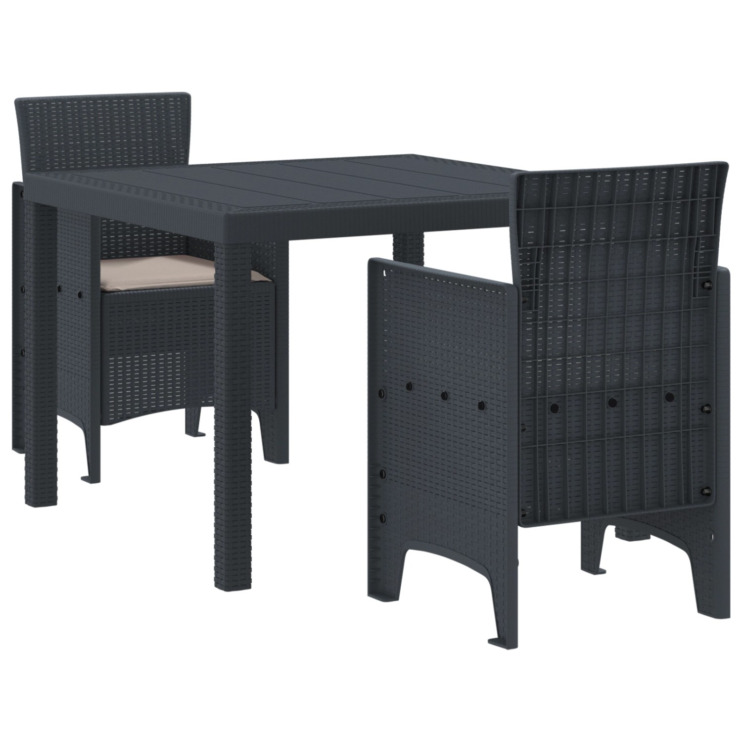 vidaXL 3-tlg Garten-Essgruppe mit Kissen Anthrazit Poly Rattan 3378673 von VIDAXL