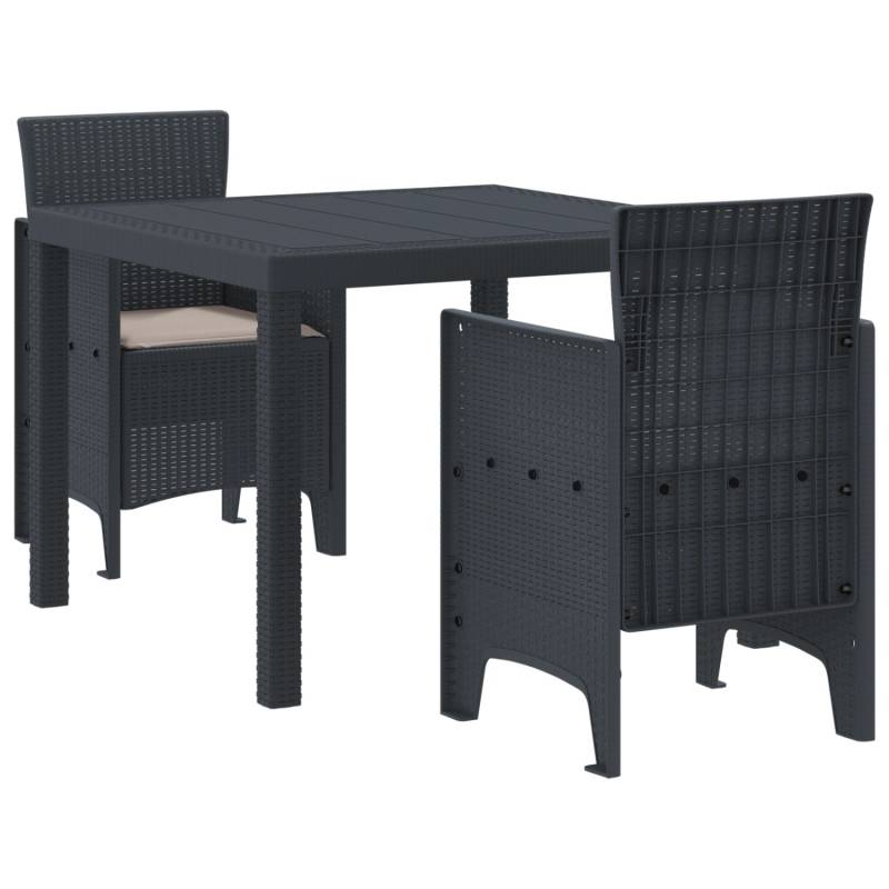 vidaXL 3-tlg Garten-Essgruppe mit Kissen Anthrazit Poly Rattan 3378673 von VIDAXL