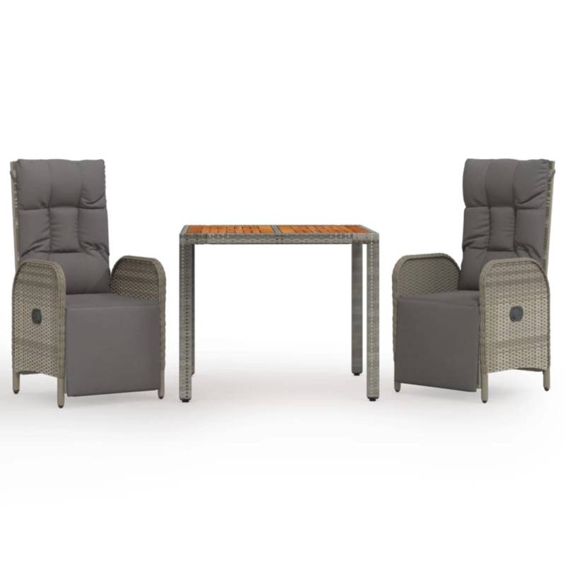 vidaXL 3-tlg Garten-Essgruppe mit Kissen Grau Poly Rattan Modell 11 von VIDAXL