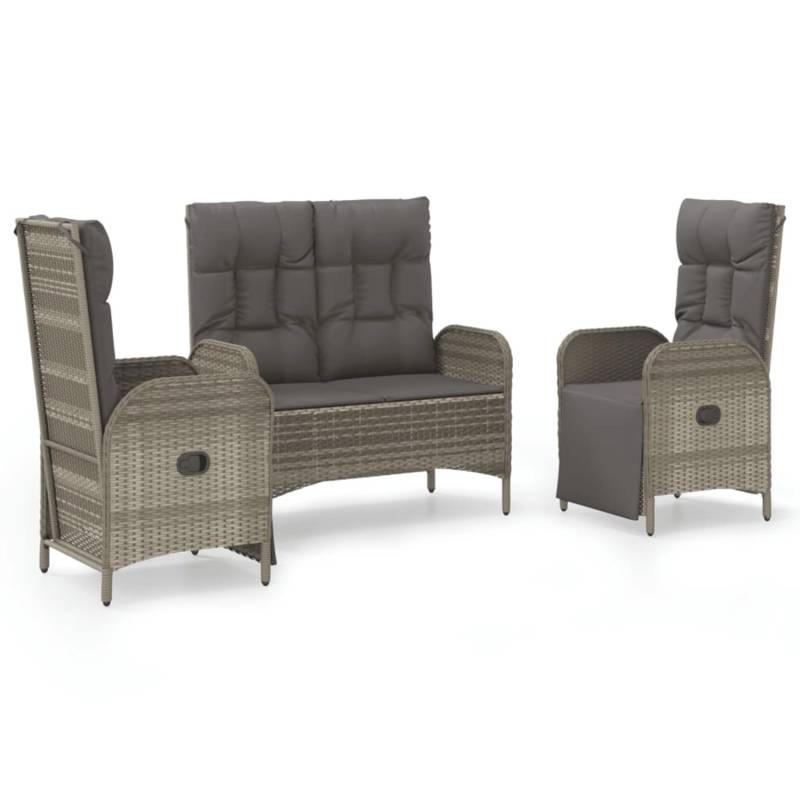 vidaXL 3-tlg Garten-Essgruppe mit Kissen Grau Poly Rattan Modell 12 von VIDAXL