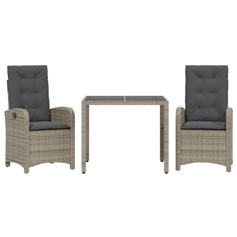 vidaXL 3-tlg Garten-Essgruppe mit Kissen Grau Poly Rattan Modell 21 von VIDAXL