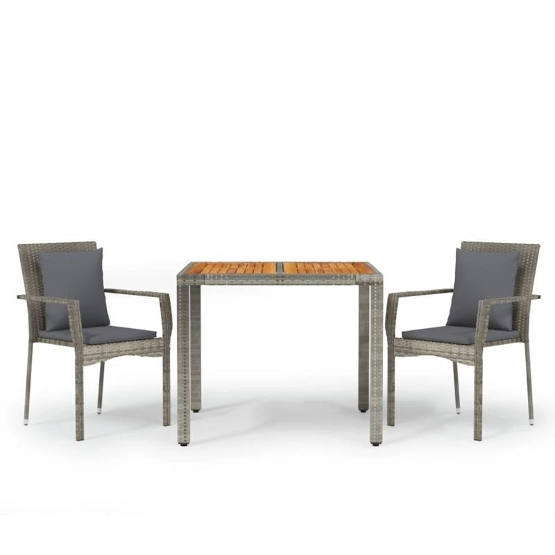 vidaXL 3-tlg Garten-Essgruppe mit Kissen Grau Poly Rattan Modell 4 von VIDAXL