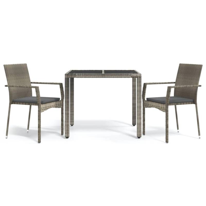 vidaXL 3-tlg Garten-Essgruppe mit Kissen Grau Poly Rattan Modell 5 von VIDAXL