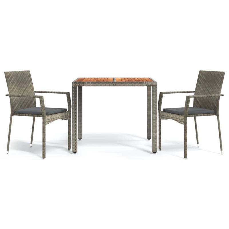 vidaXL 3-tlg Garten-Essgruppe mit Kissen Grau Poly Rattan Modell 6 von VIDAXL