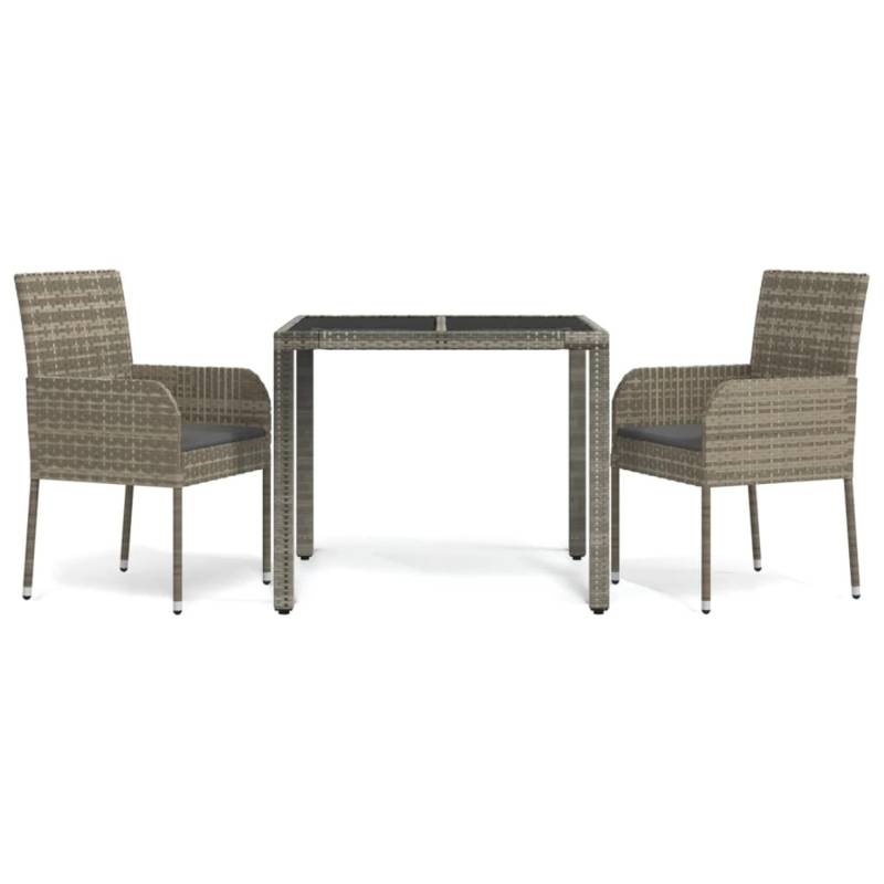 vidaXL 3-tlg Garten-Essgruppe mit Kissen Grau Poly Rattan Modell 7 von VIDAXL