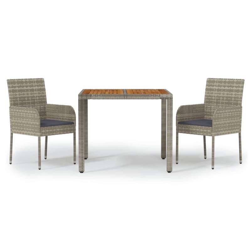 vidaXL 3-tlg Garten-Essgruppe mit Kissen Grau Poly Rattan Modell 8 von VIDAXL