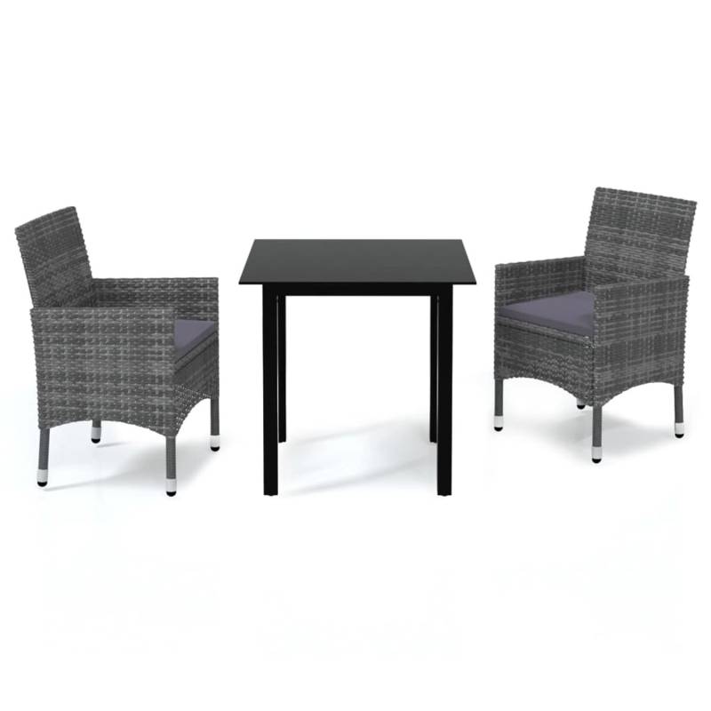 vidaXL 3-tlg Garten-Essgruppe mit Kissen Poly Rattan Grau Modell 2 von VIDAXL