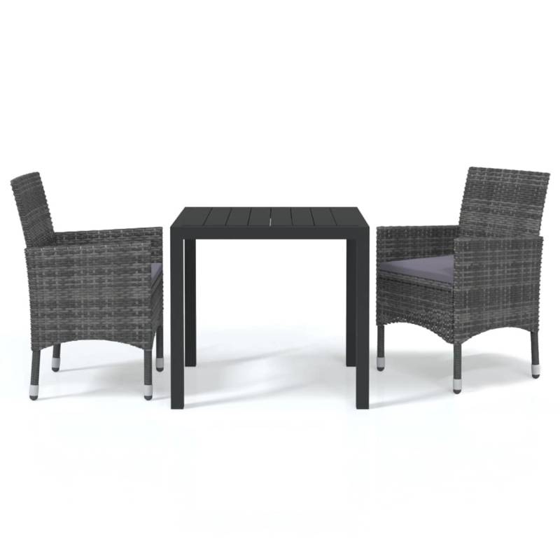 vidaXL 3-tlg Garten-Essgruppe mit Kissen Poly Rattan Grau Modell 4 von VIDAXL