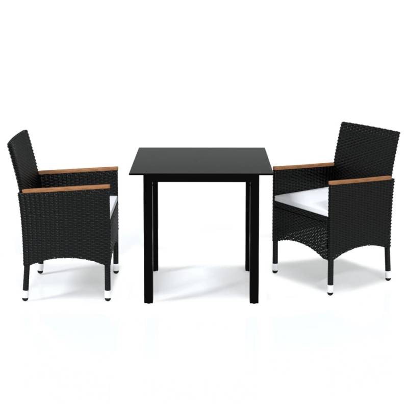 vidaXL 3-tlg Garten-Essgruppe mit Kissen Poly Rattan Schwarz Modell 2 von VIDAXL
