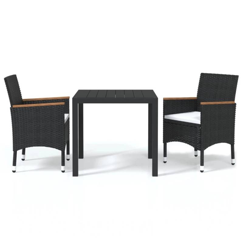vidaXL 3-tlg Garten-Essgruppe mit Kissen Poly Rattan Schwarz Modell 4 von VIDAXL
