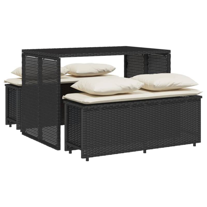 vidaXL 3-tlg Garten-Essgruppe mit Kissen Schwarz Poly Rattan Modell 57 von VIDAXL