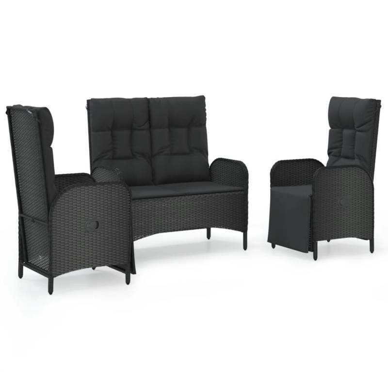vidaXL 3-tlg Garten-Essgruppe mit Kissen Schwarz Poly Rattan Modell 9 von VIDAXL