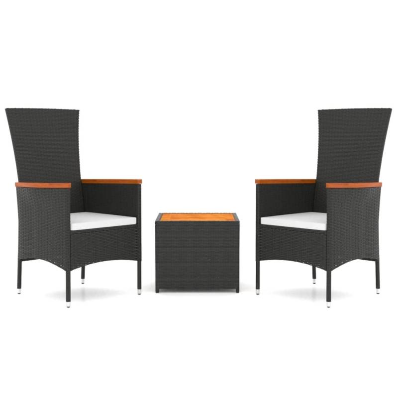 vidaXL 3-tlg Garten-Lounge-Set Schwarz Poly Rattan Massivholz Akazie Modell 1 von VIDAXL