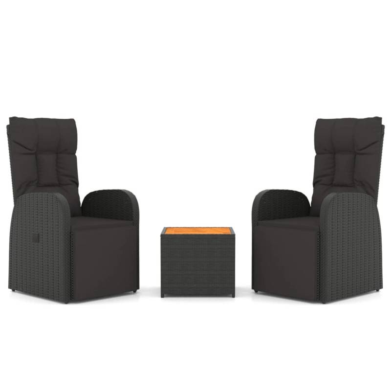 vidaXL 3-tlg Garten-Lounge-Set Schwarz Poly Rattan Massivholz Akazie Modell 2 von VIDAXL
