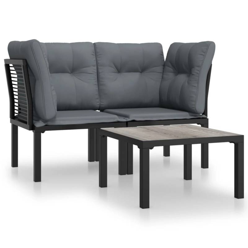 vidaXL 3-tlg Garten-Lounge-Set Schwarz und Grau Poly Rattan Modell 1 von VIDAXL